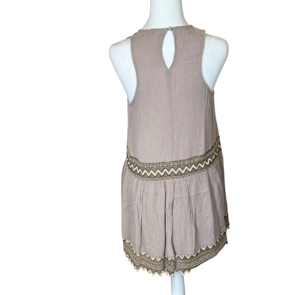UMGEE Crochet Trim Boho Tan Sleeveless Tunic Top Medium Gauzy Neutral Minimalist - Picture 5 of 9
